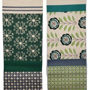 Boho Floral Table Runner Green Spring Cotton